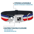 Load image into Gallery viewer, Dog Bone Seatbelt Buckle Collar - Stripes Blue/White/Red