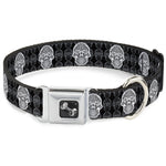 Dog Bone Seatbelt Buckle Collar - Skull Candy Black/Gray/White