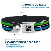 Dog Bone Seatbelt Buckle Collar - Scribble Stripes Blue/Green/White