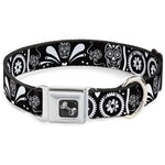 Dog Bone Seatbelt Buckle Collar - Sugar Skulls Black/White
