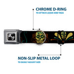 Dog Bone Seatbelt Buckle Collar - Sugar Skulls Black/Olive/Burgundy