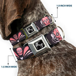 Dog Bone Seatbelt Buckle Collar - Sugar Skulls Gray/Pink