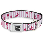 Dog Bone Seatbelt Buckle Collar - Sketch Stars w/Stripes Pink/White/Fuchsia