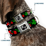 Dog Bone Seatbelt Buckle Collar - Sugar Skull w/Roses & Heart