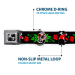 Dog Bone Seatbelt Buckle Collar - Sugar Skull w/Roses & Heart