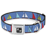Dog Bone Seatbelt Buckle Collar - Sailboats Blue