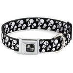 Dog Bone Seatbelt Buckle Collar - Tilted Skulls Black/White