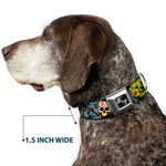 Dog Bone Seatbelt Buckle Collar - Trust No One CLOSE-UP Yellow/Green/Blue-S