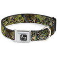 Load image into Gallery viewer, Dog Bone Seatbelt Buckle Collar - Trust No One CLOSE-UP Yellow/Green/Blue-S