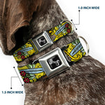 Dog Bone Seatbelt Buckle Collar - Truth and Justice CLOSE-UP Yellow