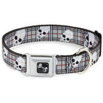 Dog Bone Seatbelt Buckle Collar - Tilted Skulls Plaid Gray
