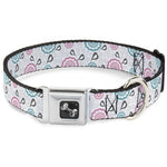 Dog Bone Seatbelt Buckle Collar - Bird Tapestry White/Gray/Turquoise/Pink
