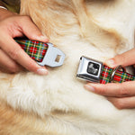 Dog Bone Seatbelt Buckle Collar - Tartan Plaid Red/Green