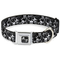 Load image into Gallery viewer, Dog Bone Seatbelt Buckle Collar - Top Skulls Stacked Black/Gray/White