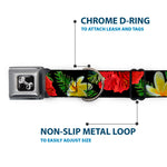 Dog Bone Seatbelt Buckle Collar - Tropical Floral Collage Black/Red/Orange