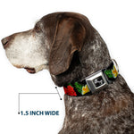 Dog Bone Seatbelt Buckle Collar - Tropical Floral Collage Black/Red/Orange