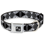 Dog Bone Seatbelt Buckle Collar - Tribal1 Black/White