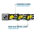 Load image into Gallery viewer, Southlake Paws Dog Bone Seatbelt Buckle Collar featuring taco and chevron black/white design with chrome D-ring and adjustabl