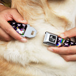 Dog Bone Seatbelt Buckle Collar - Unicorns/Rainbow Swirl Black