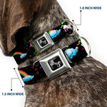 Dog Bone Seatbelt Buckle Collar - Unicorns/Rainbows/Stars Black