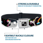 Dog Bone Seatbelt Buckle Collar - Unicorns/Rainbows/Stars Black