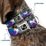 Dog Bone Seatbelt Buckle Collar - Unicorns/Rainbows/Stars Blue/Purple