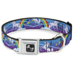 Dog Bone Seatbelt Buckle Collar - Unicorns/Rainbows/Stars Blue/Rainbow/White