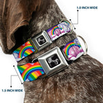 Dog Bone Seatbelt Buckle Collar - Unicorns in Rainbows w/Sparkles/Purple