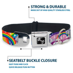 Dog Bone Seatbelt Buckle Collar - Unicorns in Rainbows w/Sparkles/Purple