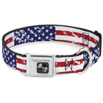Dog Bone Seatbelt Buckle Collar - United States Flags CLOSE-UP Weathered
