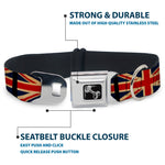 Dog Bone Black/Silver Seatbelt Buckle Collar - United Kingdom Flags Vintage Black