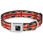 Dog Bone Black/Silver Seatbelt Buckle Collar - United Kingdom Flag Continuous Vintage
