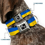 Dog Bone Black/Silver Seatbelt Buckle Collar - Ukraine Flag Continuous