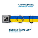 Dog Bone Black/Silver Seatbelt Buckle Collar - Ukraine Flag Continuous