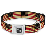 Dog Bone Seatbelt Buckle Collar - Vintage US Flag Repeat