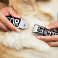 Load image into Gallery viewer, Dog Bone Seatbelt Buckle Collar - VOTE FOR BACON Black/White/Bacon