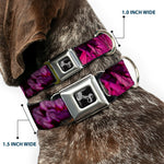 Dog Bone Seatbelt Buckle Collar - Vivid Floral Collage Pinks