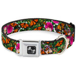 Dog Bone Seatbelt Buckle Collar - Vivid Monarch Butterfly Garden
