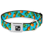 Dog Bone Seatbelt Buckle Collar - Vivid Pineapples Scattered Blue