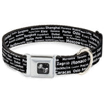 Dog Bone Seatbelt Buckle Collar - Verbiage Destination Cities Black/White