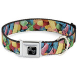Dog Bone Black/Silver Seatbelt Buckle Collar - Vivid Sour Worms Stacked