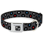 Dog Bone Seatbelt Buckle Collar - Vinyl Records Gray/Black/Red/Blue/White