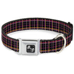 Dog Bone Seatbelt Buckle Collar - Wire Grid Black/Orange/Purple