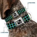 Dog Bone Seatbelt Buckle Collar - Wire Grid Black/Turquoise/Yellow