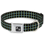 Dog Bone Seatbelt Buckle Collar - Wire Grid Black/Turquoise/Yellow
