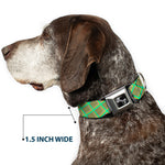Dog Bone Seatbelt Buckle Collar - Wire Grid Tan/Green/Yellow