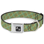 Dog Bone Seatbelt Buckle Collar - Wire Grid Tan/Green/Yellow