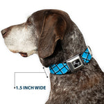 Dog Bone Seatbelt Buckle Collar - Wire Grid Baby Blue Black/White