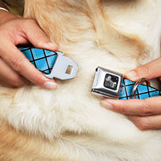 Dog Bone Seatbelt Buckle Collar - Wire Grid Baby Blue Black/White
