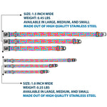 Dog Bone Black/Silver Seatbelt Buckle Collar - Weave CLOSE-UP White/Pink/Orange/Aqua